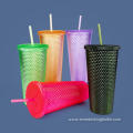 650ml Diamond Double-Layer Plastic Cup With Straw